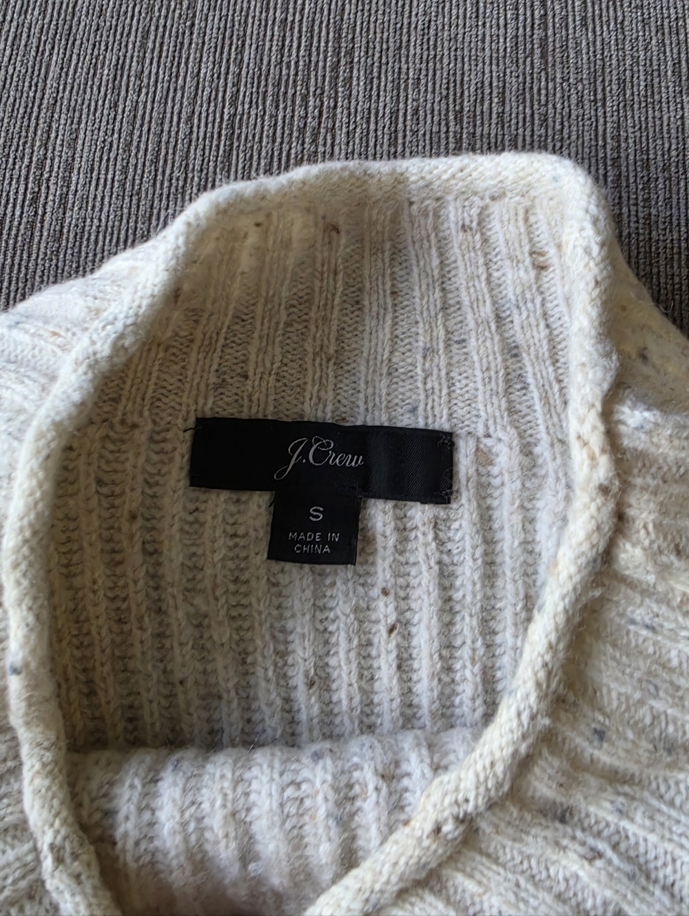 J.Crew Mockneck Cream Speckled Ribbed Wool Sweater
